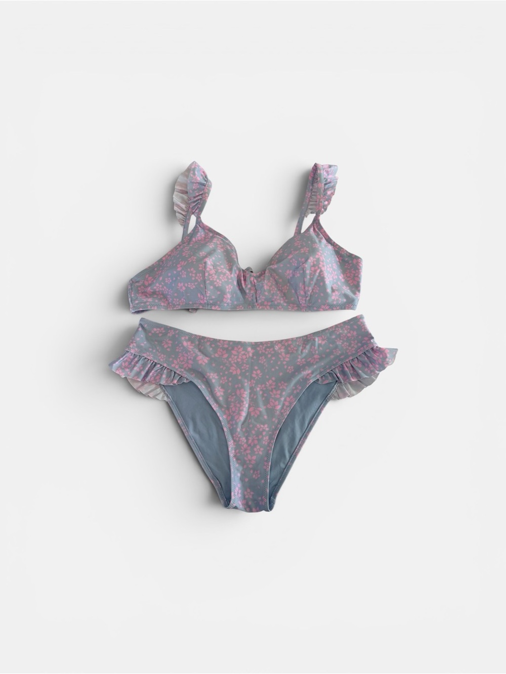 H&M Lavender Blue Floral Ruffle Bikini Set